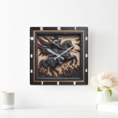 Middeleeuwse eer: gesneden houten display vierkante klok (Huis)