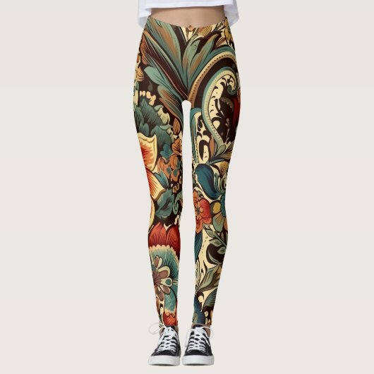 Middeleeuwse Elegante Bloemen  Mok Leggings (Voorkant)