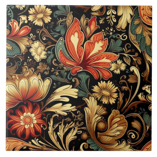 Middeleeuwse Elegante Bloemen  Mok Tegeltje (Voorkant)