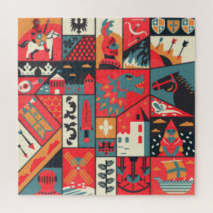 Middeleeuwse elegantie: naadloos patroonontwerp legpuzzel