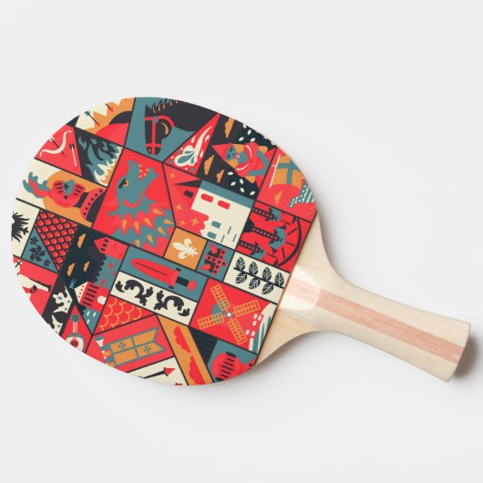 Middeleeuwse elegantie: naadloos patroonontwerp tafeltennisbatje (Zijkant)