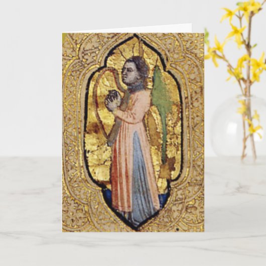 Middeleeuwse engel met harp goud Renaissance-schil Kaart (Gele Bloem)
