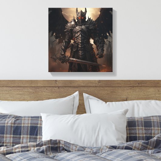 Middeleeuwse Engel Warrior - Uitgerekte Canvas Pri (Insitu (Slaapkamer))