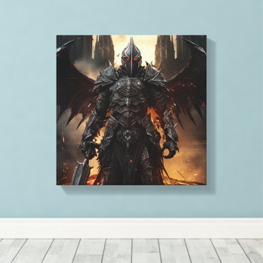 Middeleeuwse Engel Warrior - Uitgerekte Canvas Pri (Insitu (Houten vloer))