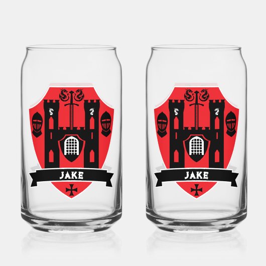 Middeleeuwse Engelse Ridder Draak Blikvorm Glas (Voorkant)