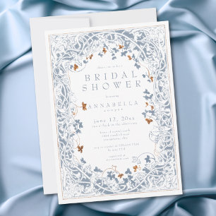 Middeleeuwse Fantasie Blauw Goud Etsing Bruiloftsf Kaart