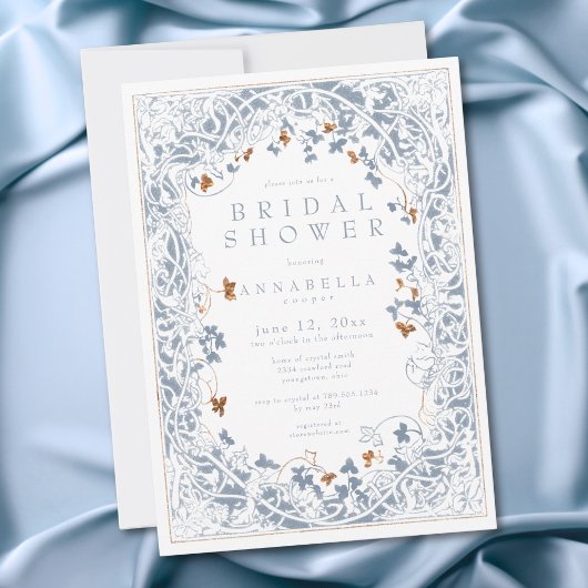 Middeleeuwse Fantasie Blauw Goud Etsing Bruiloftsf Kaart