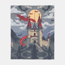 Middeleeuwse fantasie: draak en kasteel fleece deken
