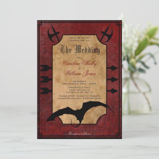 Middeleeuwse Fantasie Draak Trouw Uitnodiging (Staand voorkant)