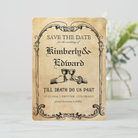 Middeleeuwse fantasie Middeleeuwen gravure Save The Date (Staand voorkant)