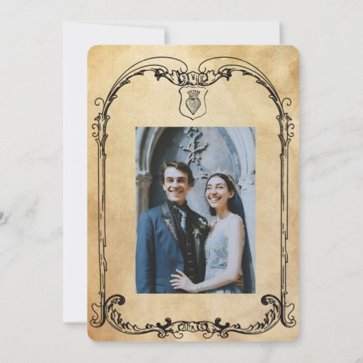 Middeleeuwse fantasie Middeleeuwen gravure Save The Date (Achterkant)