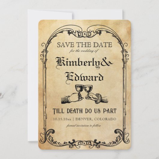 Middeleeuwse fantasie Middeleeuwen gravure Save The Date (Voorkant)