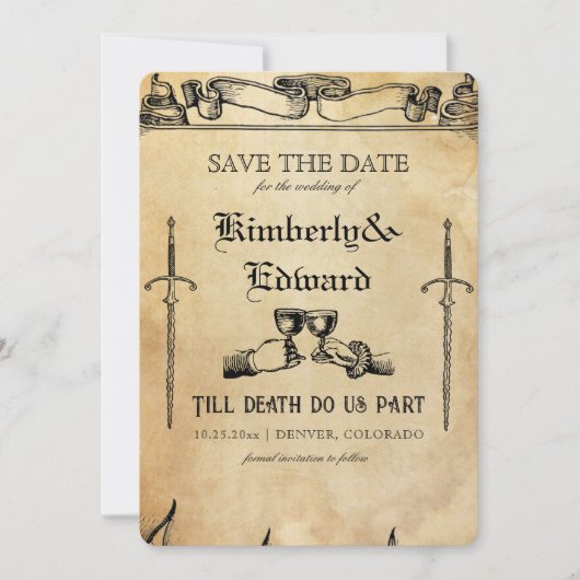 Middeleeuwse fantasie Middeleeuwen gravure Save The Date (Voorkant)