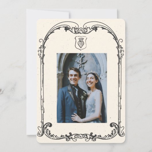 Middeleeuwse fantasie Middeleeuwen gravure Save The Date (Achterkant)