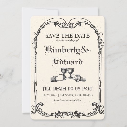 Middeleeuwse fantasie Middeleeuwen gravure Save The Date (Voorkant)