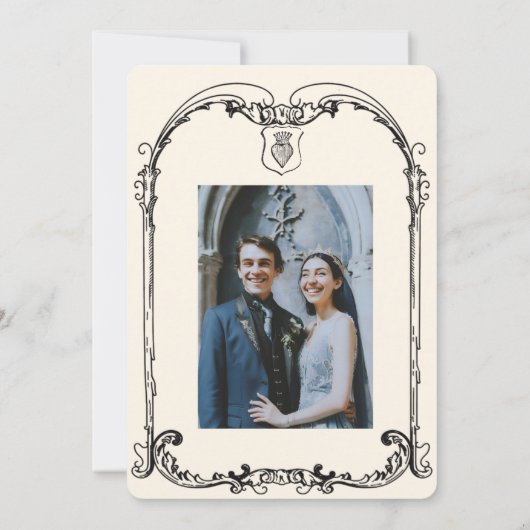 Middeleeuwse fantasie Middeleeuwen gravure Save The Date (Achterkant)