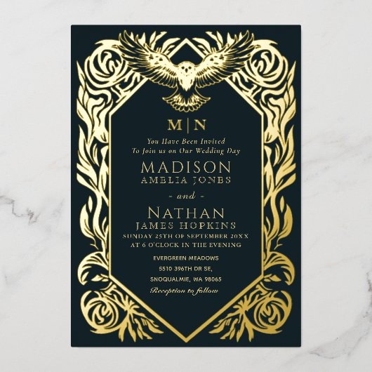 middeleeuwse fantasie uil bruiloft uitnodiging (Voorkant)