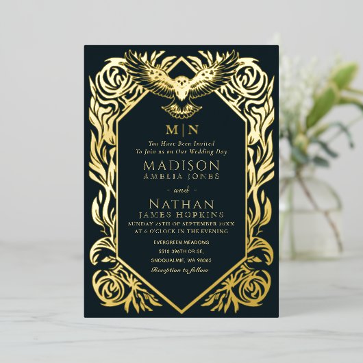 middeleeuwse fantasie uil bruiloft uitnodiging (Staand Voorkant)