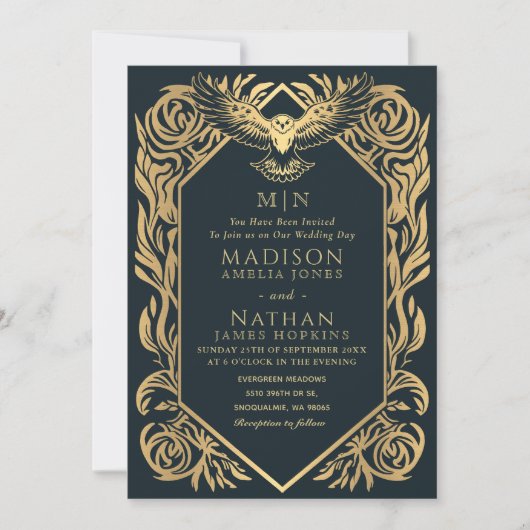 middeleeuwse fantasie uil bruiloft uitnodiging (Voorkant)