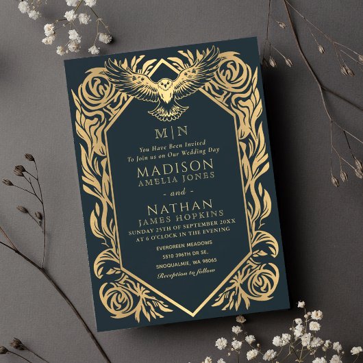 middeleeuwse fantasie uil bruiloft uitnodiging