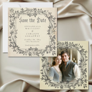 Middeleeuwse Fantasy Antieke Zwarte Ets Foto Save The Date