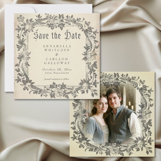 Middeleeuwse Fantasy Antieke Zwarte Ets Foto Save The Date