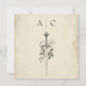 Middeleeuwse Fantasy Antieke Zwarte Etsing Bruilof Save The Date (Achterkant)