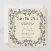 Middeleeuwse Fantasy Antieke Zwarte Etsing Bruilof Save The Date (Voorkant)