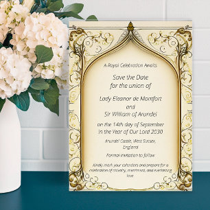 Middeleeuwse Fantasy Arched Save the Date Kaart