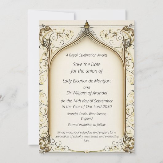 Middeleeuwse Fantasy Arched Save the Date Kaart (Voorkant)