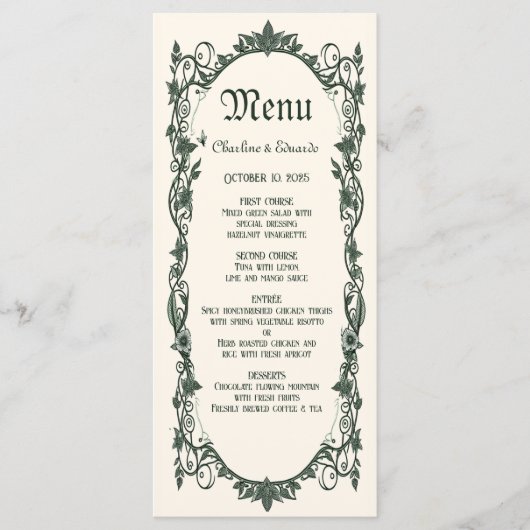 Middeleeuwse Fantasy bruiloft Menu (Voorkant)