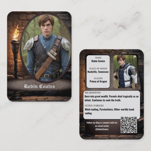 Middeleeuwse Fantasy Cosplay Coscards | QR Code Visitekaartje (Voorkant / Achterkant)