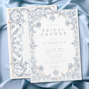 Middeleeuwse Fantasy Frame Blauw Goud Bruiloftsfee Kaart