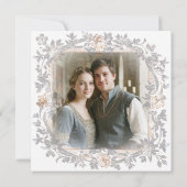 Middeleeuwse Fantasy Frame Blauw Goud Ets Foto Save The Date (Achterkant)