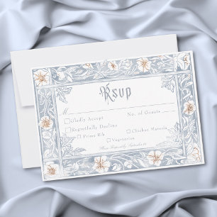 Middeleeuwse Fantasy Frame Blauw Goud Etst Trouwfe RSVP Kaartje