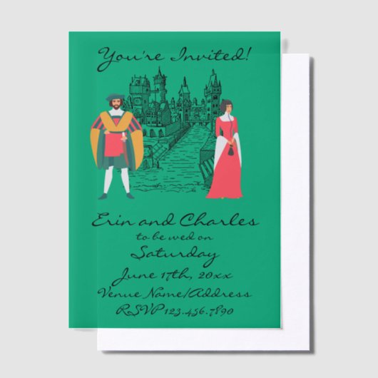 Middeleeuwse Fantasy Green Wedding SaveDate Uitnod Vellum Uitnodigingen (Offset)
