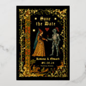 Middeleeuwse Fantasy Ridder en Dame Bewaar de Datu Folie Uitnodiging (Voorkant)