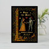 Middeleeuwse Fantasy Ridder en Dame Bewaar de Datu Folie Uitnodiging (Staand Voorkant)