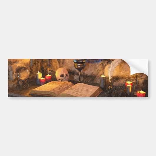 Middeleeuwse Fantasy Tovenaarsstudeerkamer Bumpersticker (Voorkant)