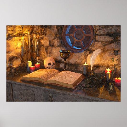 Middeleeuwse Fantasy Tovenaarsstudeerkamer Poster (Voorkant)