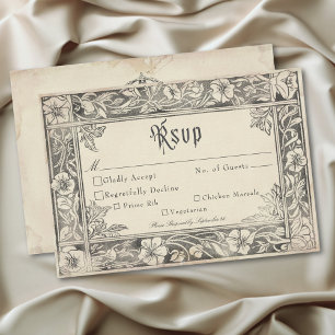Middeleeuwse Fantasy Vintage Zwarte Etsing Bruilof RSVP Kaartje