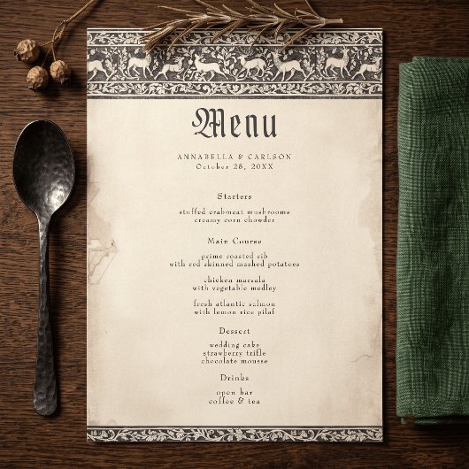Middeleeuwse Fantasy Zwarte Vintage Etsing Bruilof Menu