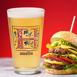 Middeleeuwse Floral, verlicht Letter H Monogram Glas