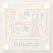 Middeleeuwse Floral, verlicht Letter H Monogram Glazen Onderzetter (Achterkant)