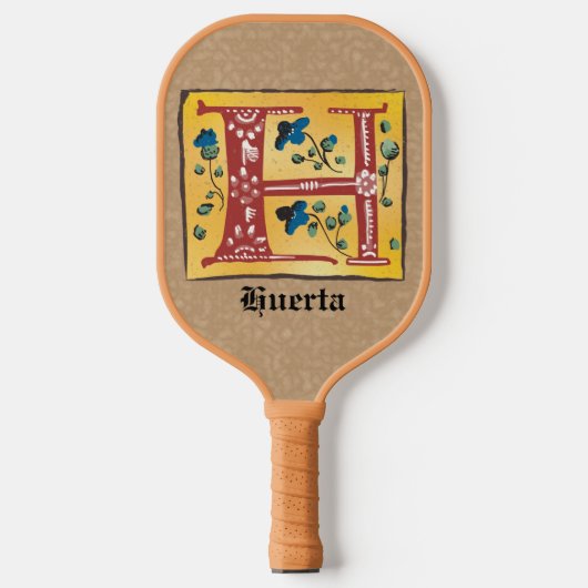 Middeleeuwse Floral, verlicht Letter H Monogram Pickleball Paddle (Voorkant)