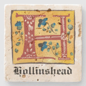 Middeleeuwse Floral, verlicht Letter H Monogram Stenen Onderzetter (Voorkant)