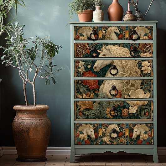 Middeleeuwse Floral William Morris Style Unicorn Tissuepapier