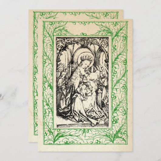 Middeleeuwse geboorte Maria en Jezus Heilige Grens Feestdagenkaart (Voorkant / Achterkant)