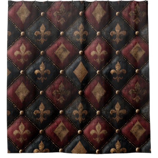 Middeleeuwse Geplooide Fleur-de-Lis Harlekijn Patr Douchegordijn (Voorkant)