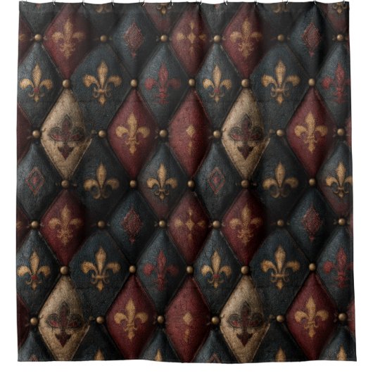 Middeleeuwse Geplooide Fleur-de-Lis Harlekijn Patr Douchegordijn (Voorkant)